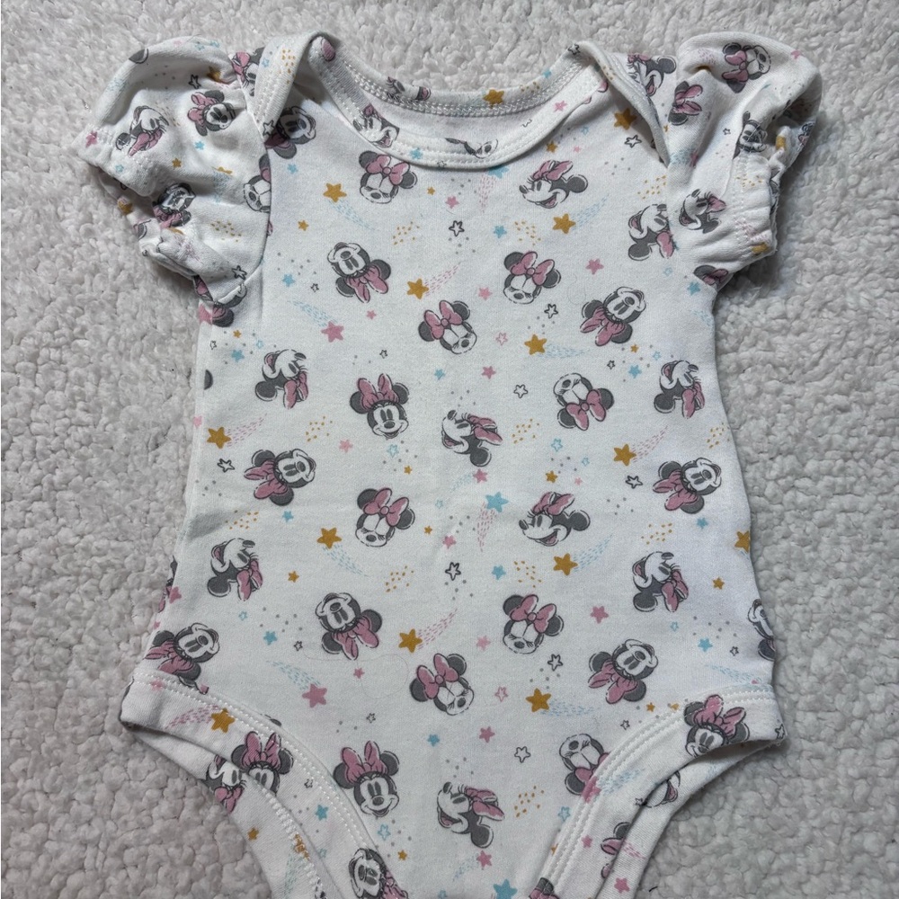 Disney White One-Piece Bodysuit with Pink Minnie Mouse and Gold Stars